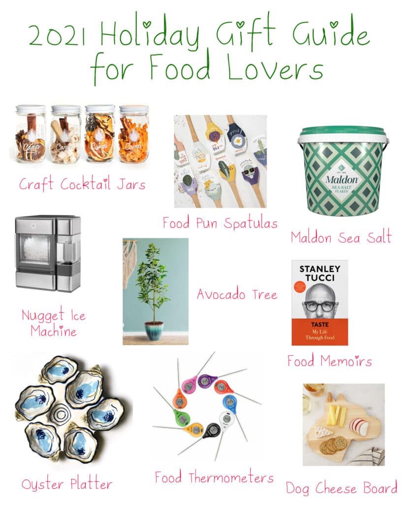 Collage showing various products from my 2021 holiday gift guide for food lovers