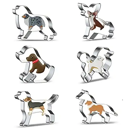 Dog Cookie Cutter for Treats Shapes Baking Set of 6 - Stainless Steel Border Collie, Chihuahua, Labrador, Rochin, Rottweiler, Pleasant Shepherd Shaped Puppy Cartoon Pet Dog Cookie Cutters Molds Stamps