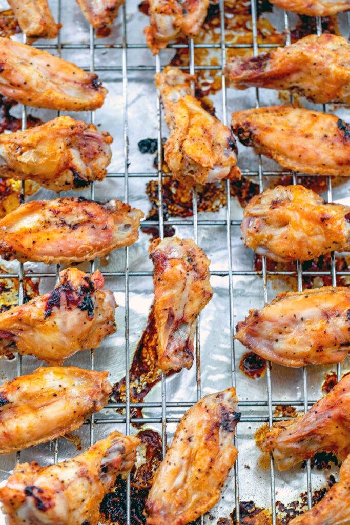 Chicken wings on baking rack just out of oven