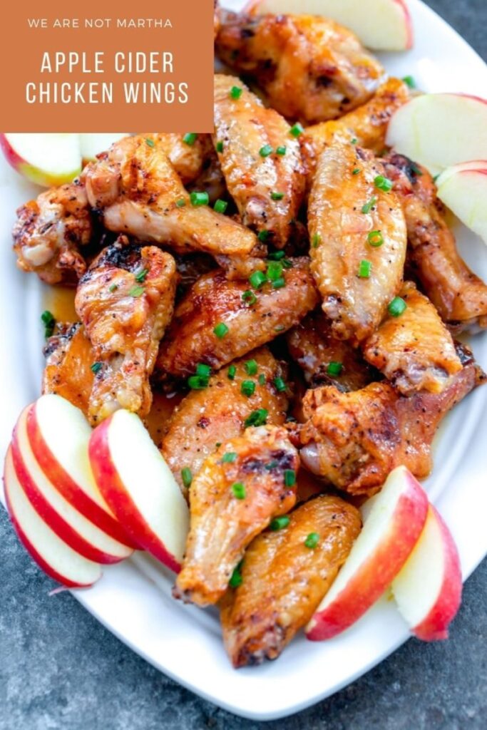 These Apple Cider Chicken Wings are the perfect football watching food, but also make for an easy weeknight dinner! | wearenotmartha.com #chickenwings #footballfood #easydinners #ciderrecipes