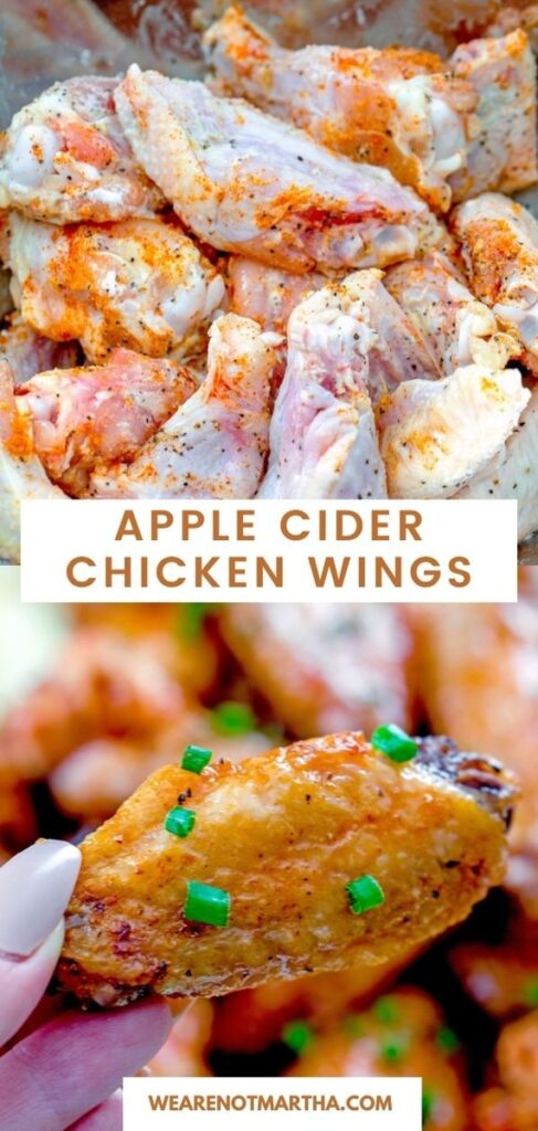 Looking for an easy weeknight dinner that your whole family will love? These Apple Cider Chicken Wings are baked and absolutely delicious! | wearenotmartha.com #bakedwings #chickenwings #simpledinners #chickenrecipes