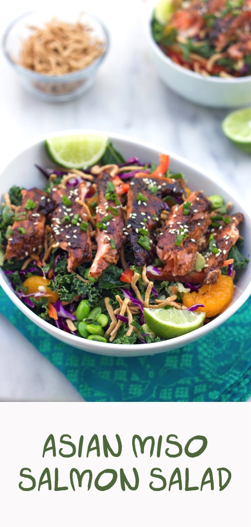 Asian Ginger Miso Salmon Salad -- This Asian Ginger Miso Salmon Salad is incredibly fresh and healthy, but also packed with flavor. With so many beautiful colors and flavors, this salad will help you fall in love with healthy eating! | wearenotmartha.com #salmon #salad #asiansalad #salmonsalad