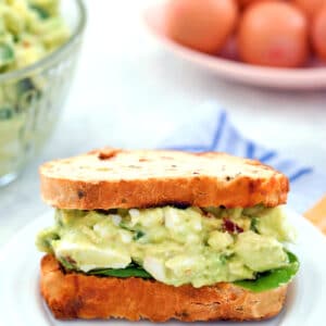 Avocado Egg Salad with Spinach -- Love egg salad, but wishing for a healthier version? This healthy avocado egg salad is packed with protein and nutrition from eggs, avocado, and spinach. Plus, it's a mayo-free egg salad | wearenotmartha.com