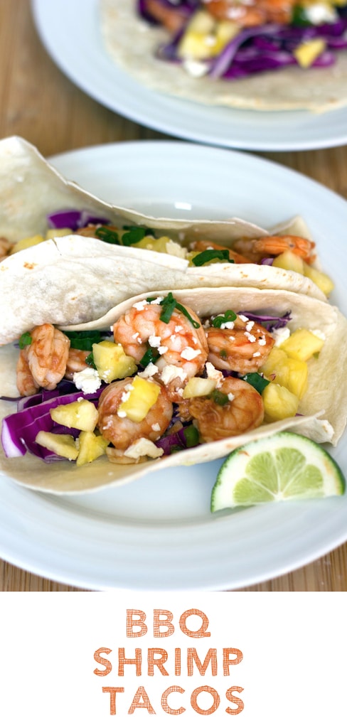 BBQ Shrimp Tacos -- From the shrimp to the BBQ sauce to the pineapple, these BBQ Shrimp Tacos are the stuff summer dreams are made of! | wearenotmartha.com #shrimp #tacos #shrimptacos #bbqsauce #summer