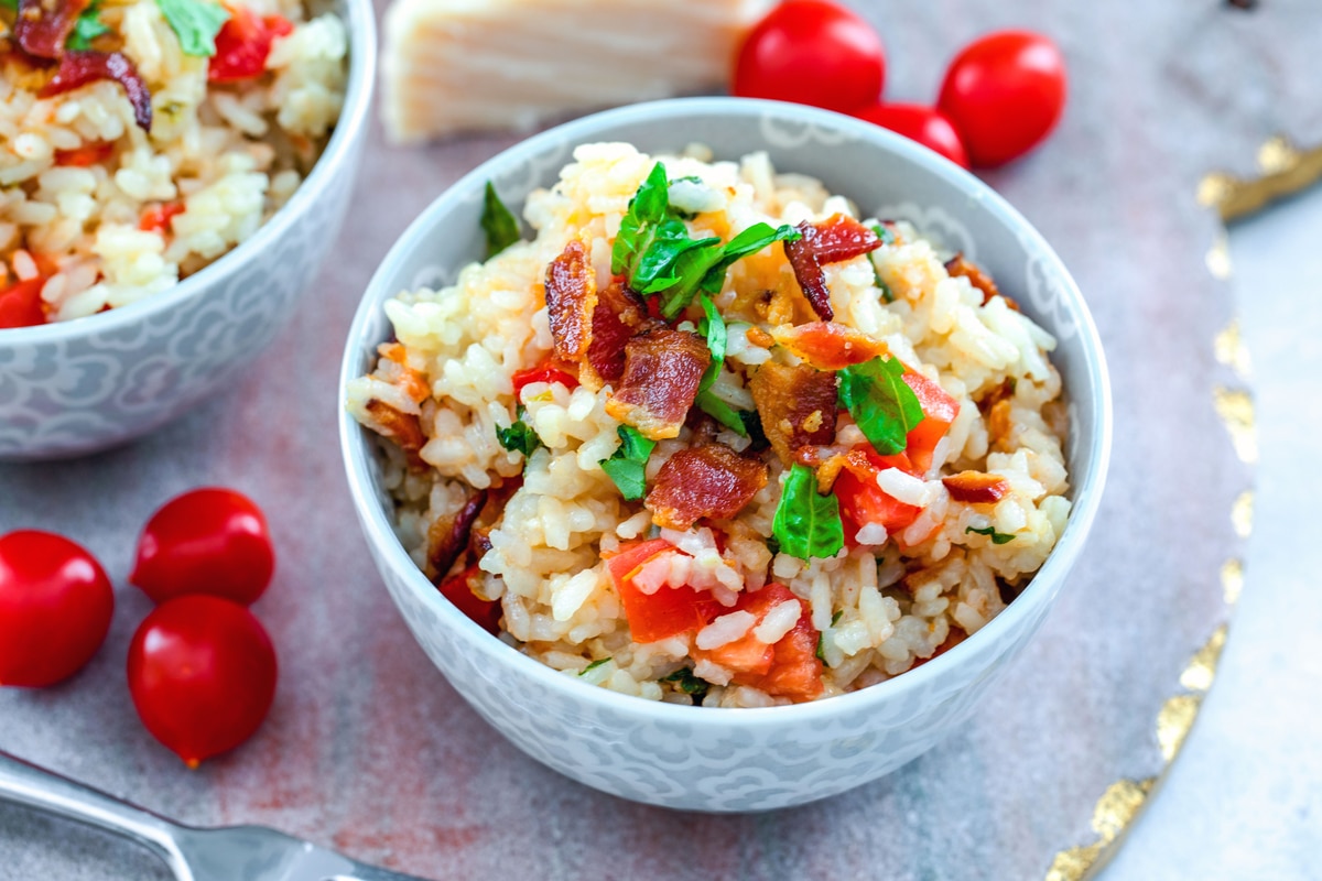 Bacon, Basil, and Tomato Risotto Recipe {BLT Risotto} We are not Martha