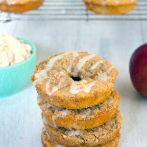 Baked Apple Coffee Cake Doughnuts -- Baked donuts with fresh macintosh apples, apple cider, and a crumb topping | wearenotmartha.com