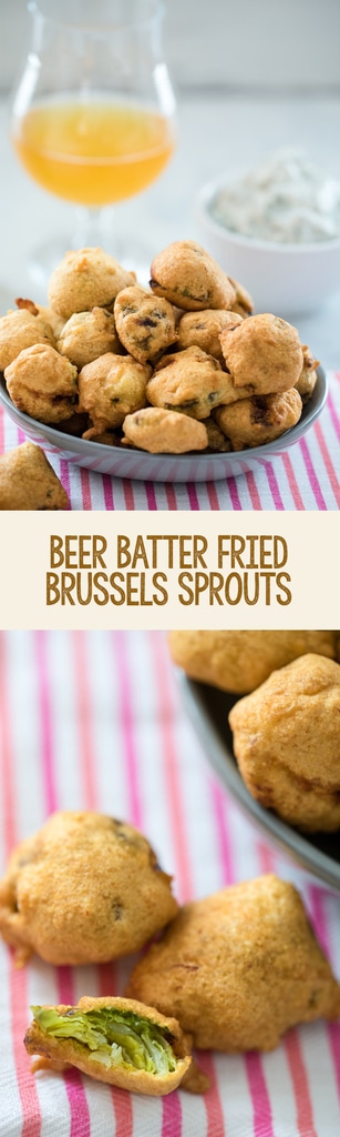 Beer Batter Fried Brussels Sprouts -- No matter your feelings on brussels sprouts, it's impossible not to love these Beer Batter Fried Brussels Sprouts. Served with a blue cheese yogurt dip, you won't be able to stop eating these sprouts | wearenotmartha.com