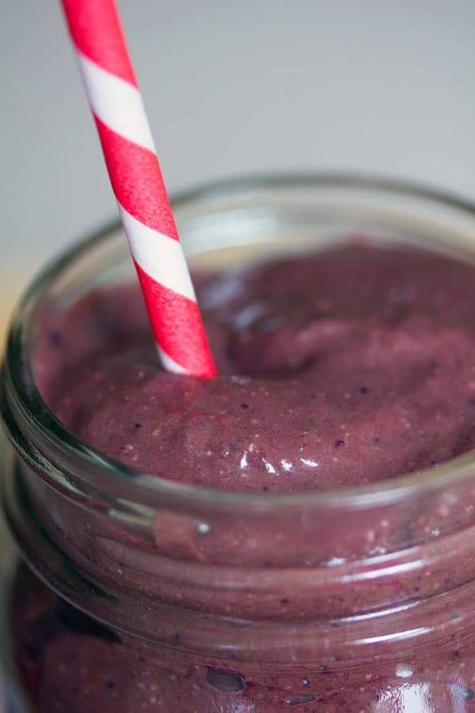 Beet Avocado Smoothie -- Have you ever had a beet smoothie? Don't be scared! This smoothie is packed with sweet flavor from beets, avocado, berries, and spinach and is a healthy addition to your diet | wearenotmartha.com