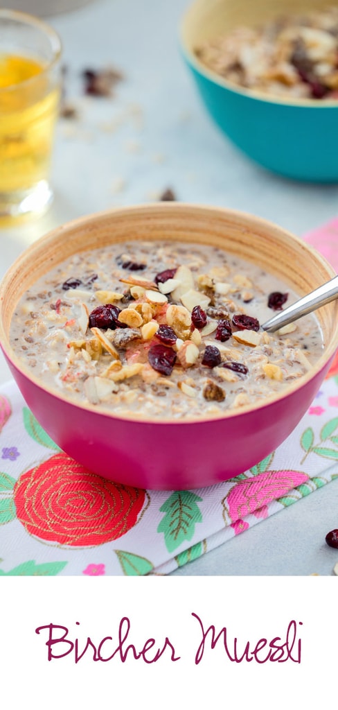 Bircher Muesli -- an incredibly satisfying and versatile breakfast that will get you out of bed in the morning! Mix up the grains, dried fruits, and nuts you use; choose a dairy or dairy alternative; and add a dollop of Greek yogurt and splash of apple juice for a breakfast you'll never get bored of | wearenotmartha.com #breakfast #cereal #muesli #birchermuesli #healthy