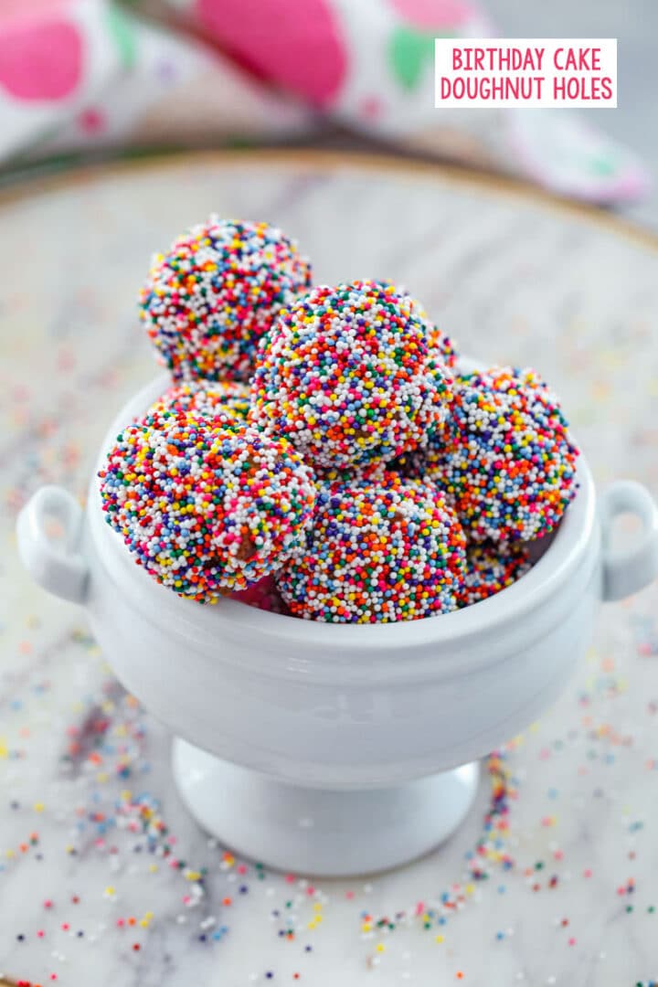 Birthday Cake Doughnut Holes Recipe We are not Martha