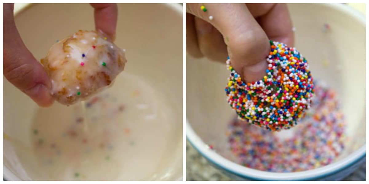 Birthday Cake Doughnut Holes Recipe | We are not Martha