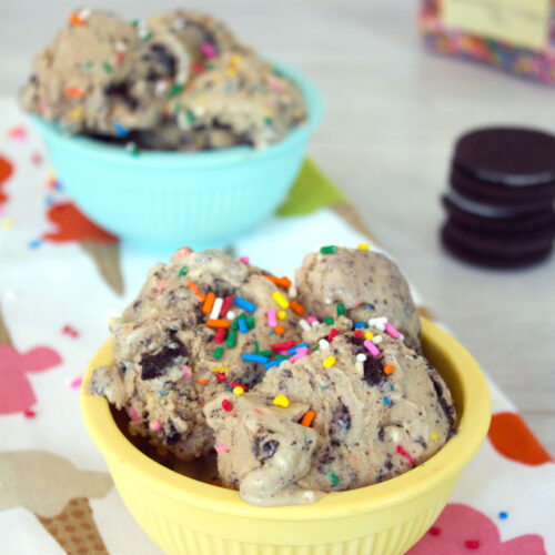 Birthday Cake Oreo Coffee Ice Cream -- Coffee Oreo ice cream is delicious and birthday cake ice cream is delicious. But the two are combined in this Birthday Cake Oreo Coffee Ice Cream, along with lots of rainbow sprinkles, for the best ice cream ever! | wearenotmartha.com