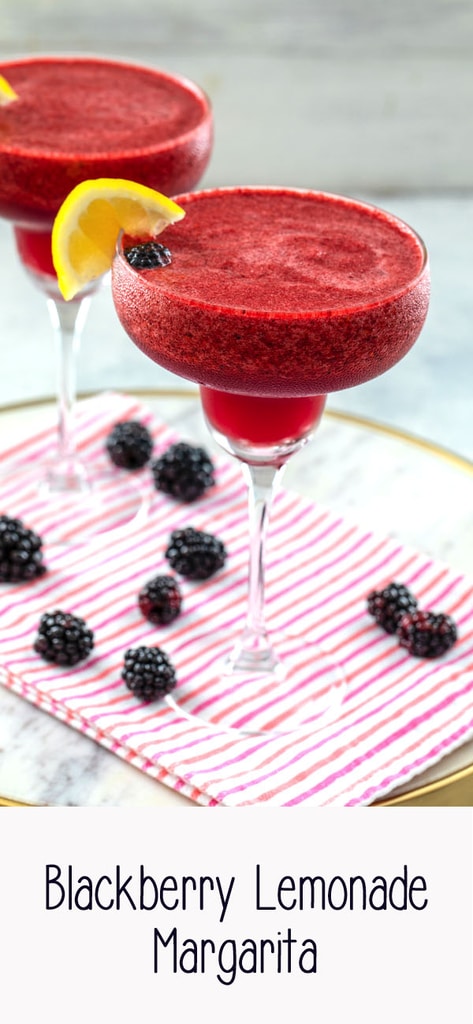 Blackberry Lemonade Margarita -- These Blackberry Lemonade Margaritas are made in a blender with fresh blackberries and lemon juice for the most delicious frozen margaritas that are easy to make and enjoy at home | wearenotmartha.com #margaritas #lemonade #cocktails #blackberries