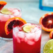 Blood Orange Gin Lime Rickey -- Searching for a delicious cocktail that's sure to brighten up your winter? I took a classic lime rickey drink and added fresh blood orange juice and gin for these blood orange gin cocktails! | wearenotmartha.com #gin #cocktails #gindrinks #bloodoranges #cocktails