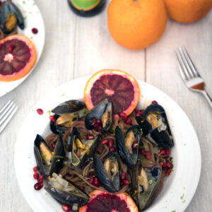 Blood Orange Mussels with Pomegranate Lime Linguine -- The perfect marriage of winter and summer | wearenotmartha.com