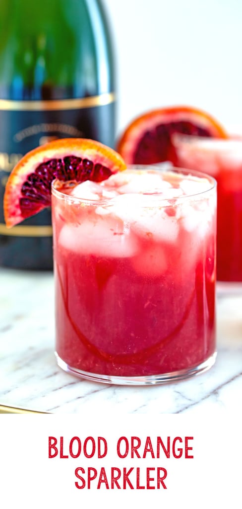 Blood Orange Sparkler -- This Blood Orange Sparkler is a simple blood orange cocktail with a splash of ginger ale and champagne. It's a lovely winter brunch cocktail, but can be enjoyed any time of day! | wearenotmartha.com #bloodoranges #cocktails #champagne