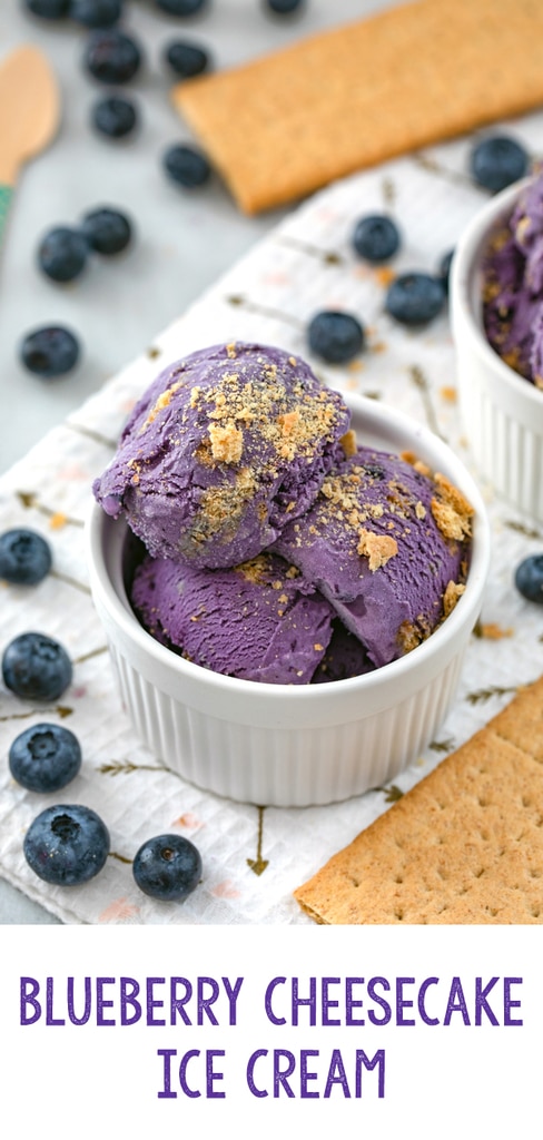 Blueberry Cheesecake Ice Cream -- A completely decadent Blueberry Cheesecake Ice Cream that's actually a little bit lighter than the average ice cream? Yes! Plus, this ice cream is an absolutely gorgeous color and packed with fresh blueberry flavor | wearenotmartha.com