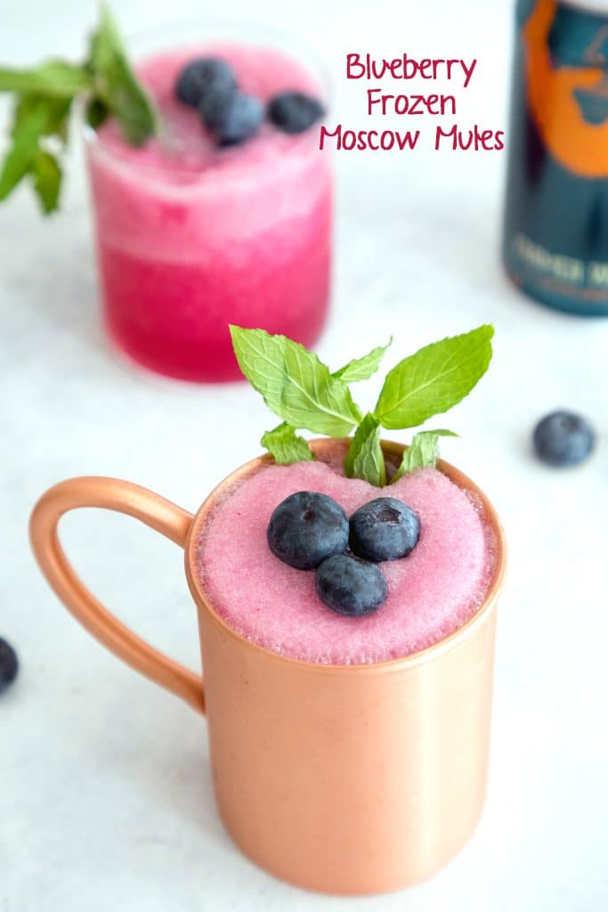 Blueberry Frozen Moscow Mules -- Ginger beer, vodka, and blueberry simple syrup are blended with crushed ice for this summertime frozen cocktail | wearenotmartha.com