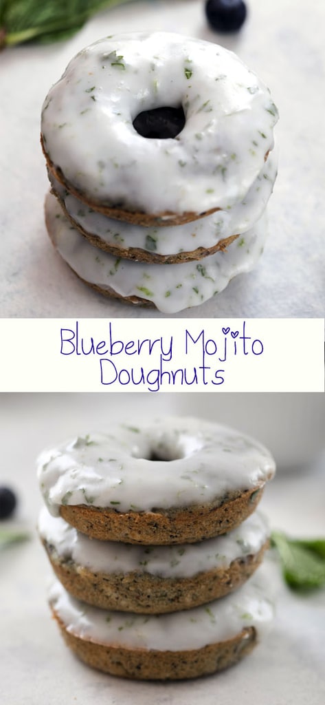 Blueberry Mojito Doughnuts -- These blueberry doughnuts take the classic flavors of a mojito and turn them into a cocktail-themed treat that's perfectly acceptable to enjoy with your morning coffee | wearenotmartha.com #doughnuts #donuts #blueberry #mojito #sweets
