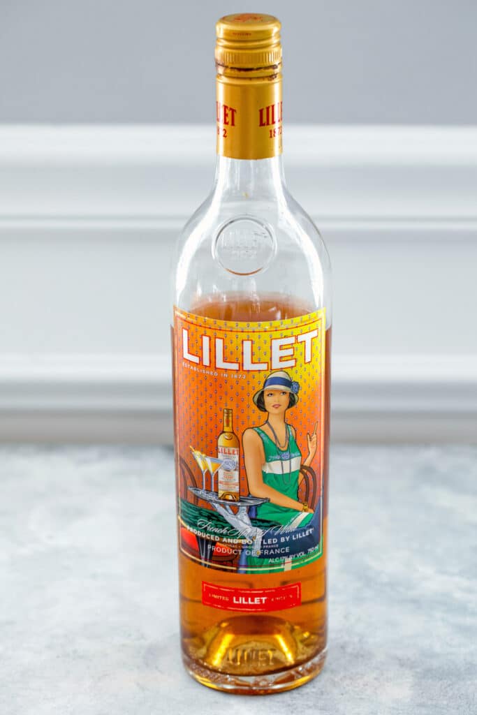 Head-on view of a bottle of Lillet Blanc