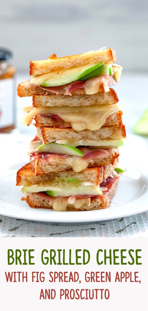 Brie Grilled Cheese with Fig Spread, Green Apple, and Prosciutto -- Grilled cheese is always delicious but when you try this Brie Grilled Cheese made with fig spread, green apple, and prosciutto, you'll suddenly start wanting grilled cheese for dinner every night | wearenotmartha.com #grilledcheese #brie #apple #prosciutto