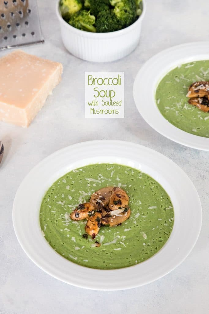 Broccoli Soup with Sauteed Mushrooms -- This healthy soup is packed with flavor and nutrients and made creamy with a little bit of Greek yogurt | wearenotmartha.com