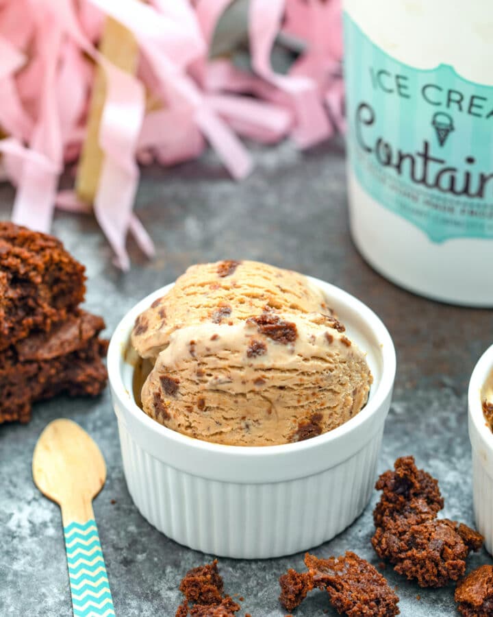 Brownie Coffee Ice Cream -- This Brownie Coffee Ice Cream is a full-flavored ice cream packed with coffee flavor and fudgy brownie bits and may just be the best ice cream you've ever had | wearenotmartha.com #icecream #coffeeicecream #coffee #brownies