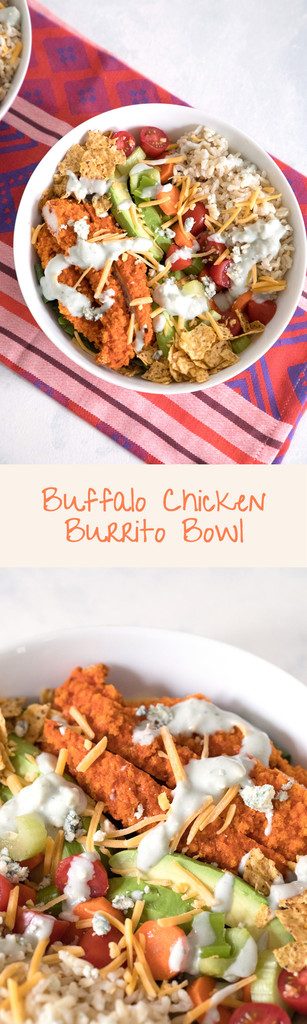 Buffalo Chicken Burrito Bowl -- This salad is packed with buffalo chicken, brown rice, avocado, tomato, and more | wearenotmartha.com Buffalo Chicken Burrito Bowl -- This salad is packed with buffalo chicken, brown rice, avocado, tomato, and more | wearenotmartha.com