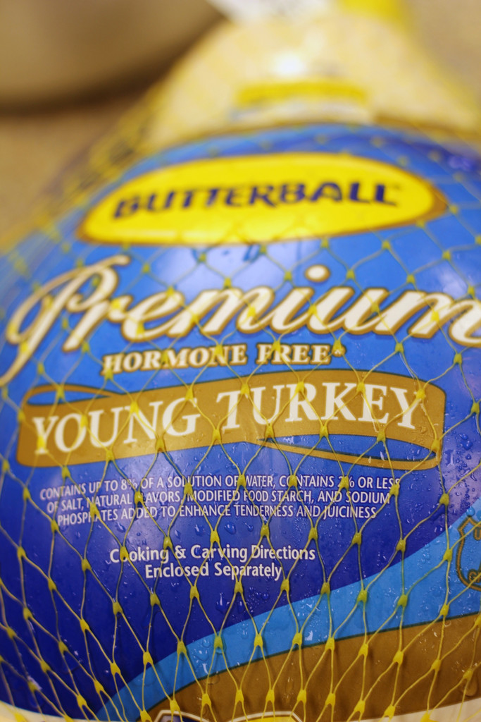 Closeup of a Butterball turkey in packaging.