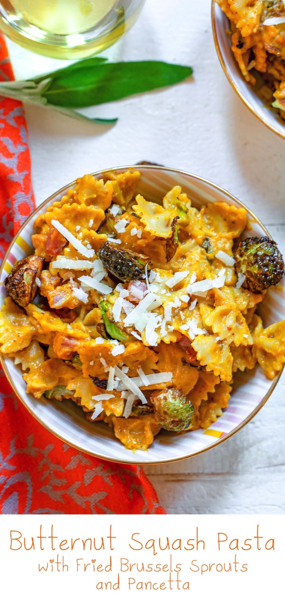 Butternut Squash Pasta with Fried Brussels Sprouts and Pancetta