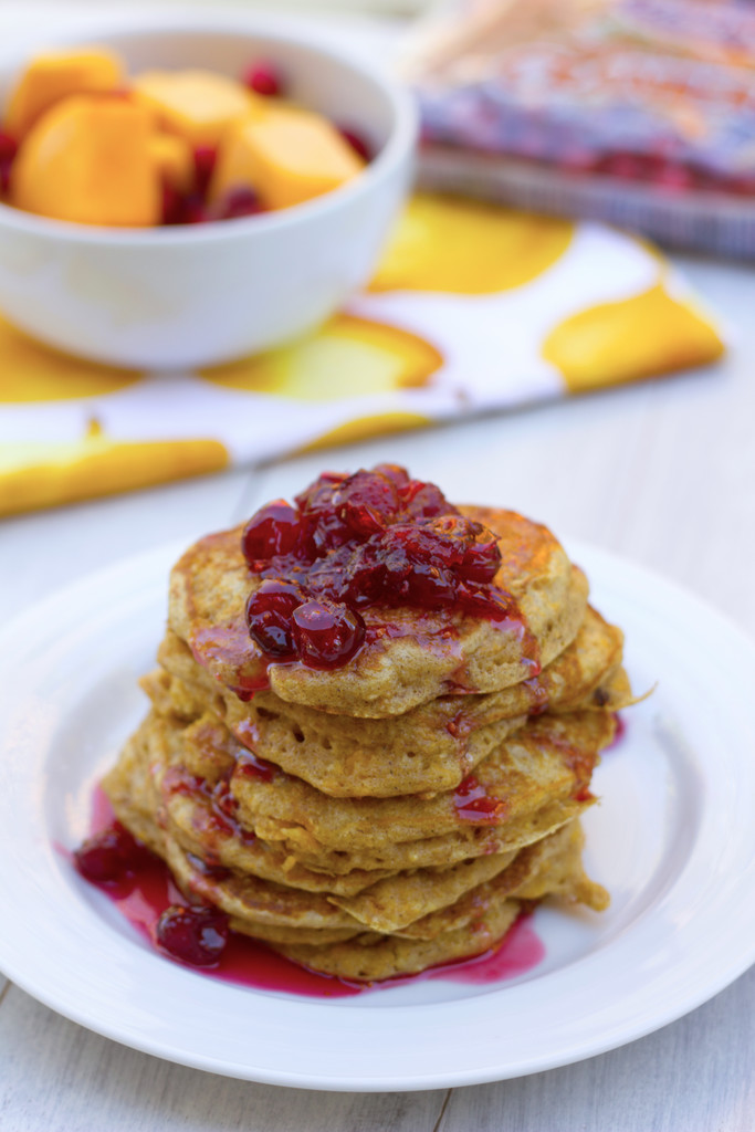 Butternut Squash Whole Wheat Pancakes with Cranberry Maple Syrup 6-1