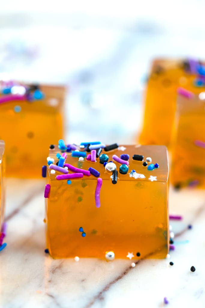 Butterscotch jello shot square with sprinkles