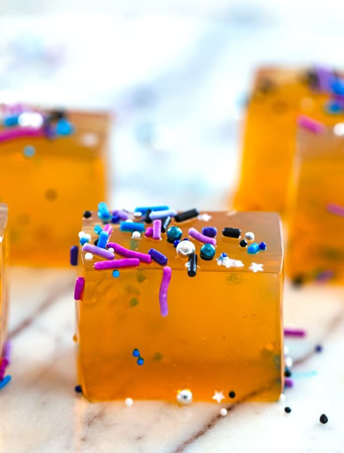 Butterscotch Jello Shots -- Jello shots just got a whole lot classier! These Butterscotch Jello Shots are the a delicious adult jello shot perfect for any party in need of a little extra fun | wearenotmartha.com