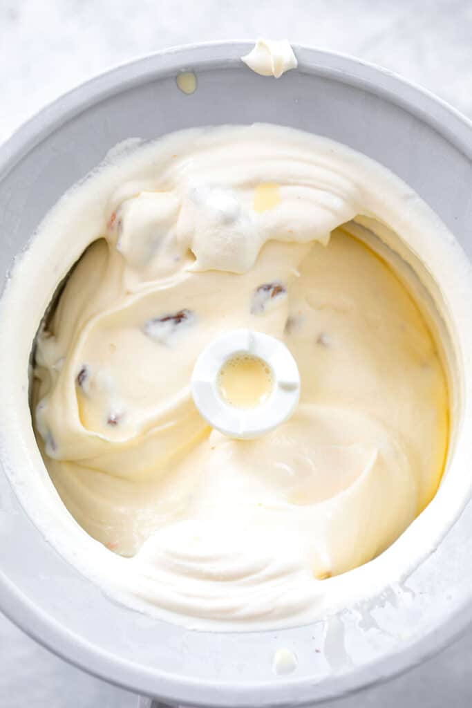 Overhead view of ice cream processing in ice cream machine