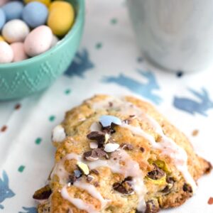 Cadbury Mini Egg Scones -- Instead of mindlessly eating an entire bag of Cadbury Mini Eggs, put them to good use and make Cadbury Mini Egg Scones! These scones make the perfect addition to your Easter brunch spread or just for a seasonal treat | wearenotmartha.com