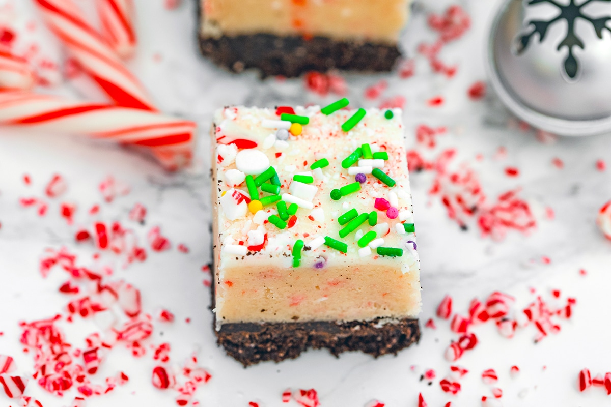 Candy Cane Cookie Dough Bars Recipe | We are not Martha