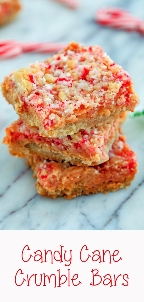Candy Cane Crumble Bars -- These simple shortbread bars are packed with holiday flavor thanks to candy canes. Candy Cane Crumble Bars make a fabulous addition to your holiday cookie platters | wearenotmartha.com #candycanes #peppermint #shortbread #holidays #christmas