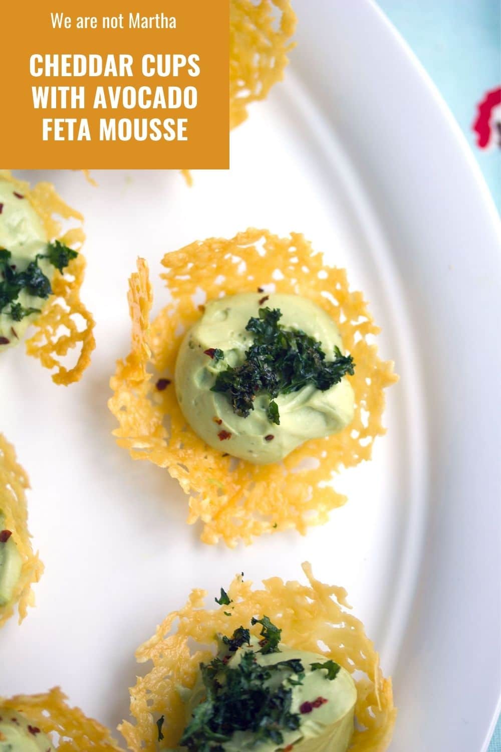 Cheddar Cups with Avocado Feta Mousse