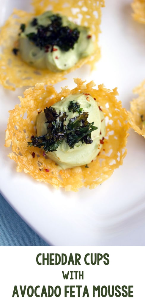 Cheddar Cups with Avocado Feta Mousse