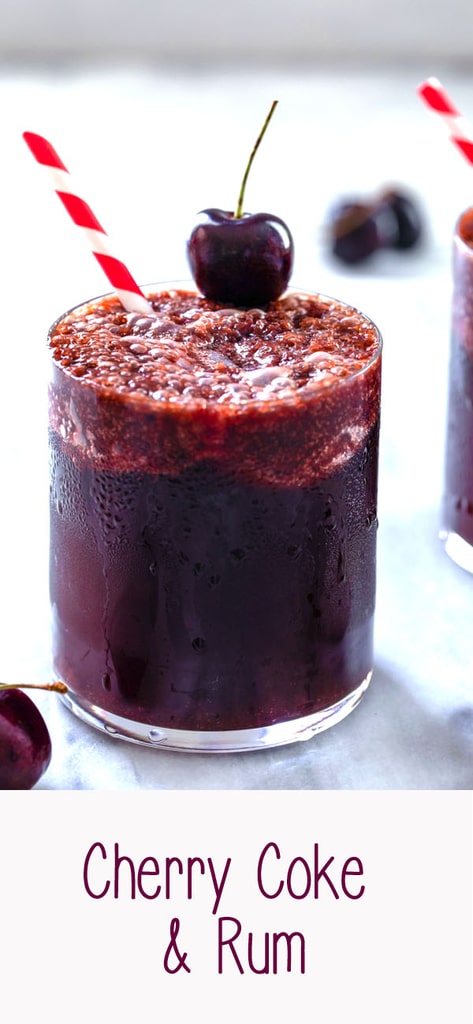 Cherry Coke and Rum -- Is there anything better than a Cherry Coke? Yes, there is! A Cherry Coke AND Rum. This summer cocktail is incredibly easy to make and utilizes fresh cherries for a homemade rum and cherry coke | wearenotmartha.com #cocktail #rum #coke #rumandcoke #cherry #cherries