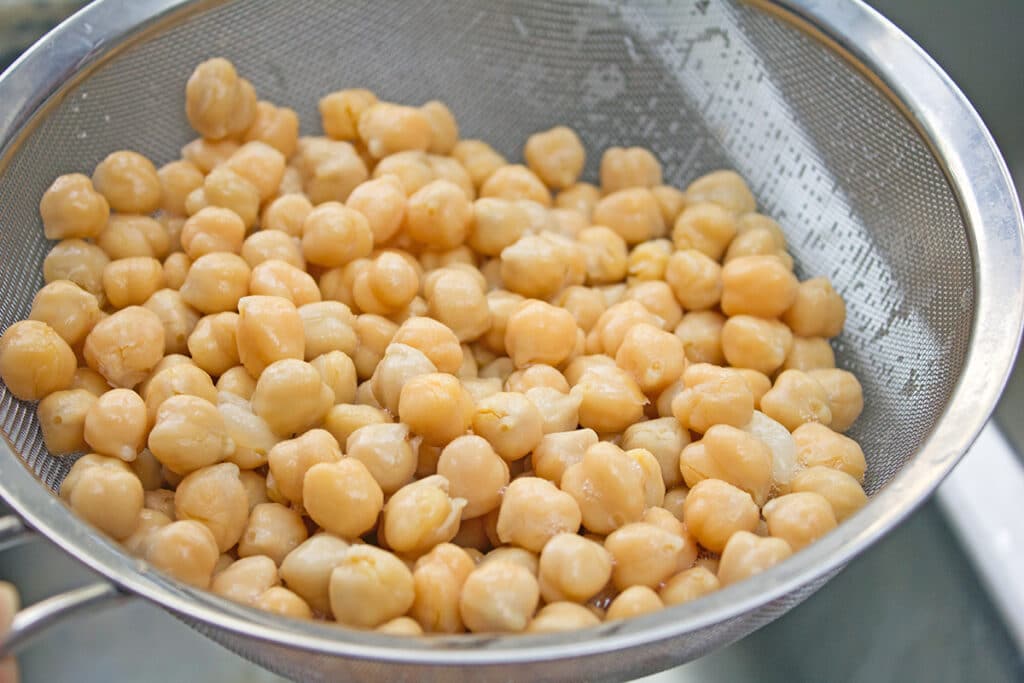 Chick peas in strainer