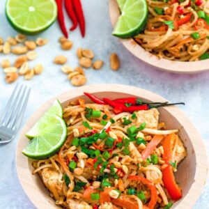 Chicken Pad Thai -- Making Thai food at home is super simple with this easy Chicken Pad Thai recipe. Ready in just 30 minutes, you'll start craving Thai food every night of the week! | wearenotmartha.com
