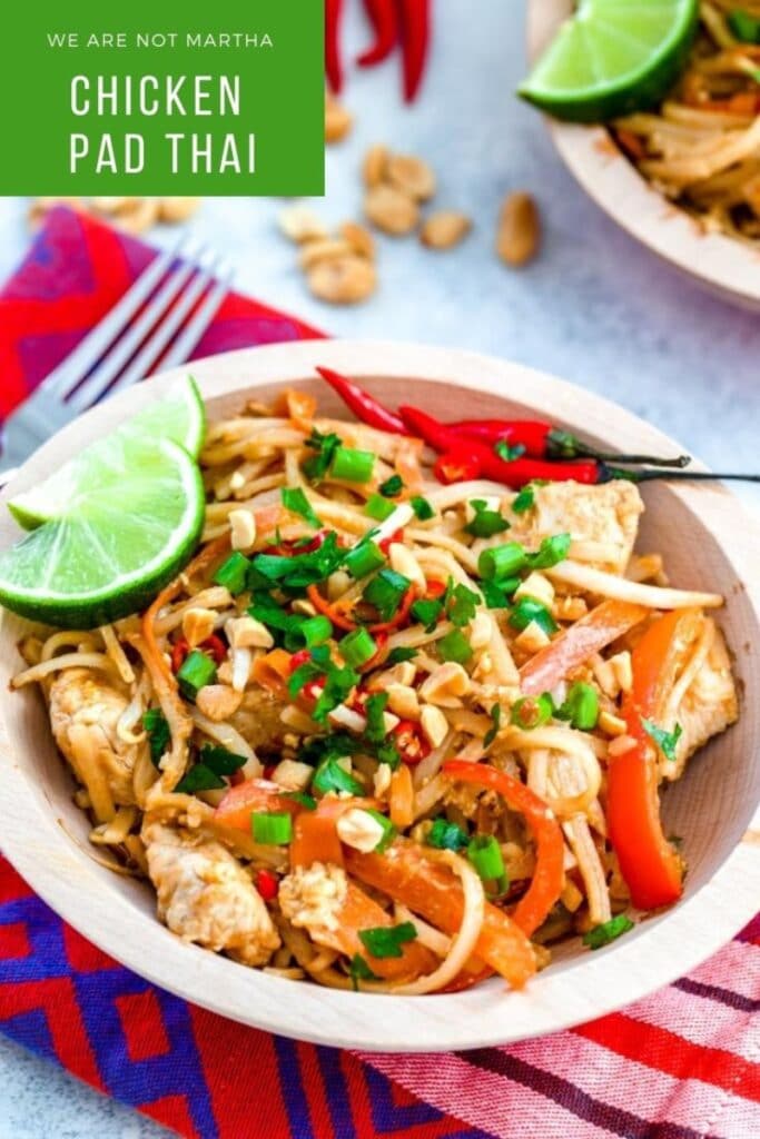 Making Chicken Pad Thai at home is incredibly easy with this super simple make-at-home recipe | wearenotmartha.com #padthai #thaifood #thairecipes #easyrecipes #easydinners #chickenrecipes 