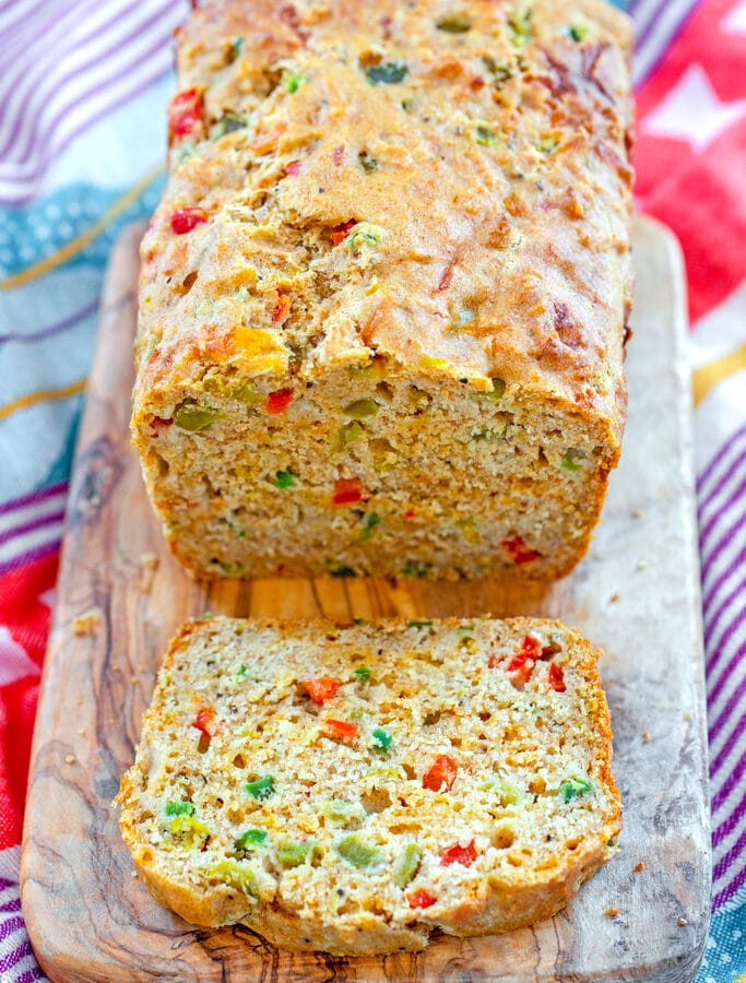 Chili Cheddar Bread -- This Chili Cheddar Bread is a super easy to make quick bread that has the perfect kick. It's packed with so much flavor, you won't even need to add butter! | wearenotmartha.com