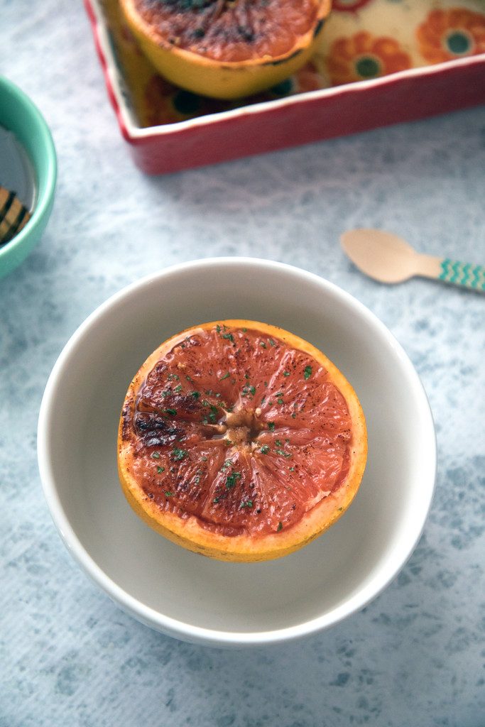 Chili Honey Roasted Grapefruit -- Grapefruit makes the perfect breakfast, dessert, or anytime snack... Especially when it's sprinkled with chili pepper for a kick, and drizzled with honey for some sweetness | wearenotmartha.com