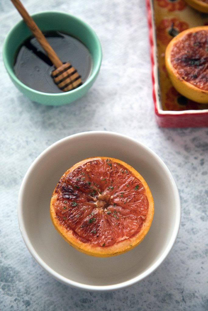 Chili Honey Roasted Grapefruit -- Grapefruit makes the perfect breakfast, dessert, or anytime snack... Especially when it's sprinkled with chili pepper for a kick, and drizzled with honey for some sweetness | wearenotmartha.com