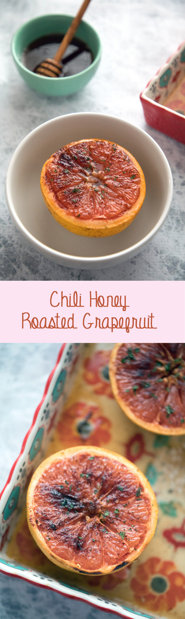 Chili Honey Roasted Grapefruit -- Grapefruit makes the perfect breakfast, dessert, or anytime snack... Especially when it's sprinkled with chili pepper for a kick, and drizzled with honey for some sweetness | wearenotmartha.com