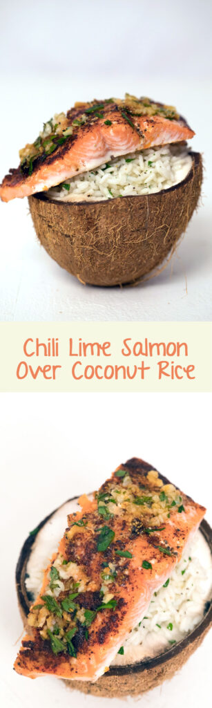 Chili Lime Salmon Over Coconut Rice -- This easy weeknight dinner is served in a fresh coconut! | wearenotmartha.com Chili Lime Salmon Over Coconut Rice -- This easy weeknight dinner is served in a fresh coconut! | wearenotmartha.com