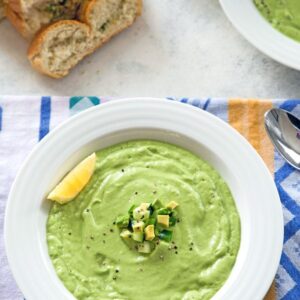 Chilled Avocado Soup -- Looking for a cold soup alternative to gazpacho? This Cold Avocado Soup is packed with flavor and satisfying enough as a meal all on its own. It will only take you minutes to prepare and doesn't require turning your oven on... Summer heaven | wearenotmartha.com