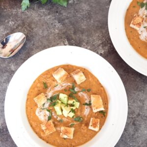 Chipotle Butternut Squash Soup with Grilled Cheese Croutons -- Chipotle Butternut Squash Soup is perfectly spicy, delightfully creamy, and fully satisfying. The grilled cheese croutons are a not totally necessary, but much welcomed garnish (hint: you should make them) | wearenotmartha.com